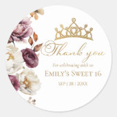 Bourgogne Bloemen Herfst Sweet 16 Dank u Kaarten Ronde Sticker (Voorkant)