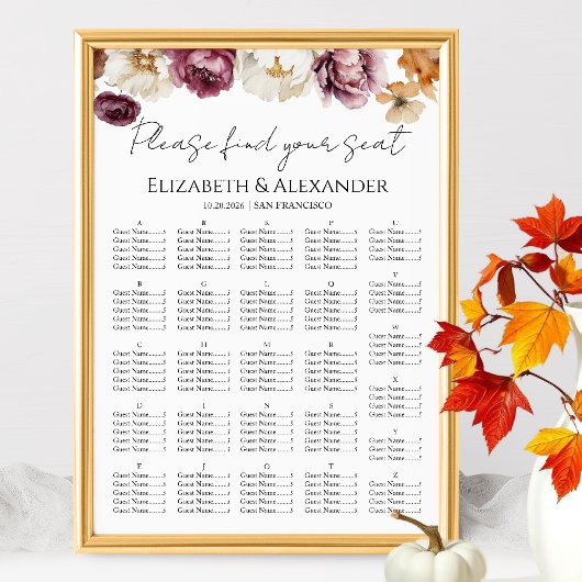Bourgogne Bloemen Herfst Trouwstoel Grafiek Poster