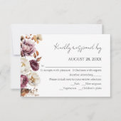 Bourgogne Bloemen Herfstboog Trouwen RSVP Kaarten (Voorkant)