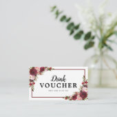 Bourgogne Bloemen Huwelijk Gratis Drink Voucher Visitekaartje (Staand voorkant)