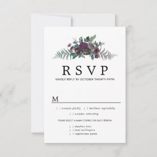 Bourgogne Bloemen Huwelijk RSVP Kaart, Maaltijden Kaartje