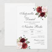 Bourgogne Bloemen Huwelijksuitnodiging in het Spaa Kaart (Voorkant / Achterkant)
