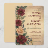  Bourgogne Bloemen Huwelijksuitnodiging Kaart (Voorkant / Achterkant)