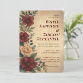  Bourgogne Bloemen Huwelijksuitnodiging Kaart (Staand voorkant)