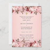 Bourgogne Bloemen Katholieke Nuptial Mass Bruiloft Kaart (Voorkant)