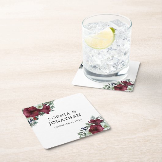 Bourgogne Bloemen Kerstthema Winter bruiloft Kartonnen Onderzetters (Insitu)