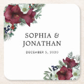 Bourgogne Bloemen Kerstthema Winter bruiloft Kartonnen Onderzetters (Voorkant)