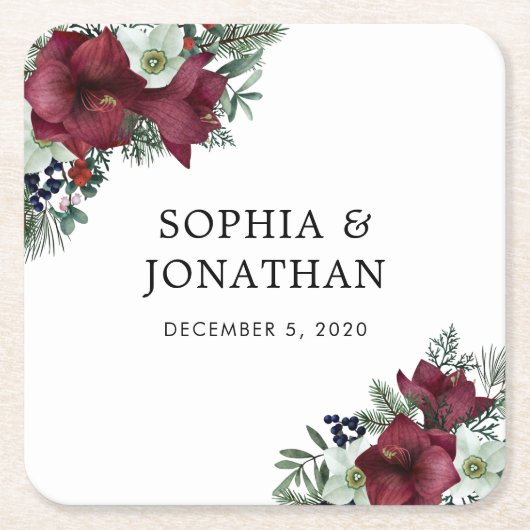 Bourgogne Bloemen Kerstthema Winter bruiloft Kartonnen Onderzetters