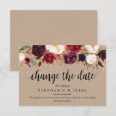 Bourgogne Bloemen, Kraft, Zwart, Huwelijk uitgeste Informatiekaartje (Voorkant / Achterkant)