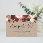 Bourgogne Bloemen, Kraft, Zwart, Huwelijk uitgeste Informatiekaartje (Staand voorkant)