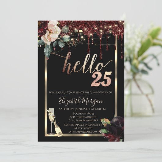 Bourgogne Bloemen, Lijst, Champagne 25e Verjaardag Kaart (Staand voorkant)