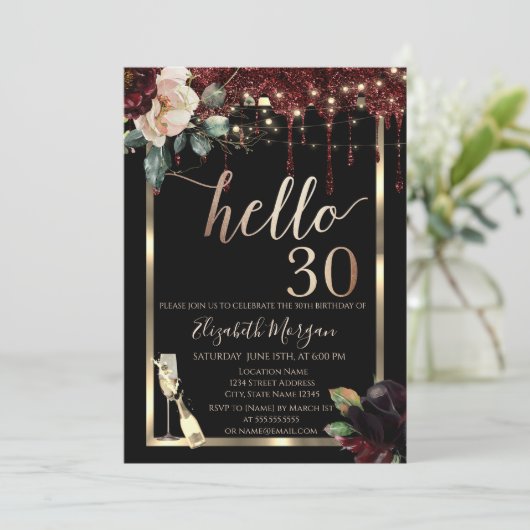 Bourgogne Bloemen, Lijst, Champagne 30e Verjaardag Kaart (Staand voorkant)