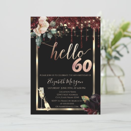 Bourgogne Bloemen, Lijst, Champagne 60e Verjaardag Kaart (Staand voorkant)