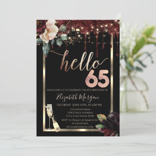 Bourgogne Bloemen, Lijst, Champagne 65e Verjaardag Kaart (Staand voorkant)