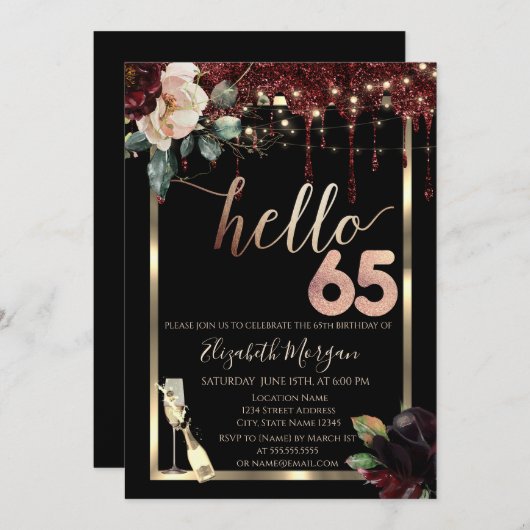 Bourgogne Bloemen, Lijst, Champagne 65e Verjaardag Kaart (Voorkant / Achterkant)