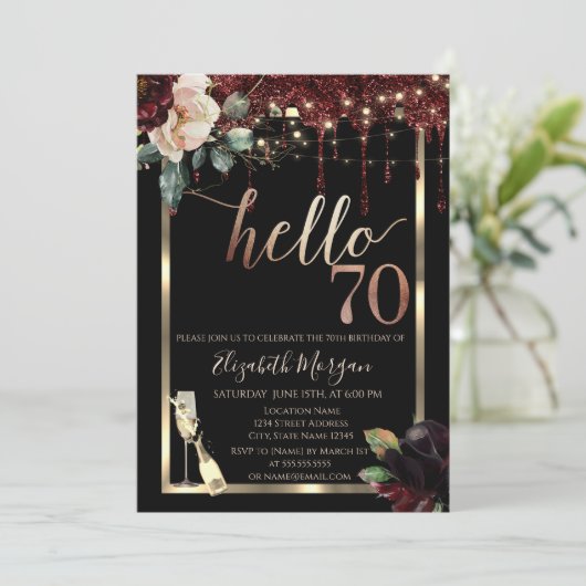 Bourgogne Bloemen, Lijst, Champagne 70e Verjaardag Kaart (Staand voorkant)