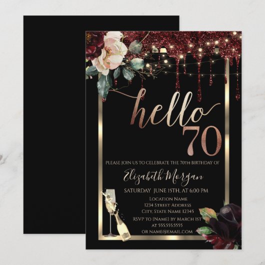 Bourgogne Bloemen, Lijst, Champagne 70e Verjaardag Kaart (Voorkant / Achterkant)