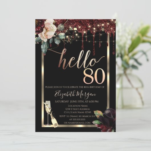 Bourgogne Bloemen, Lijst, Champagne 80ste Verjaard Kaart (Staand voorkant)