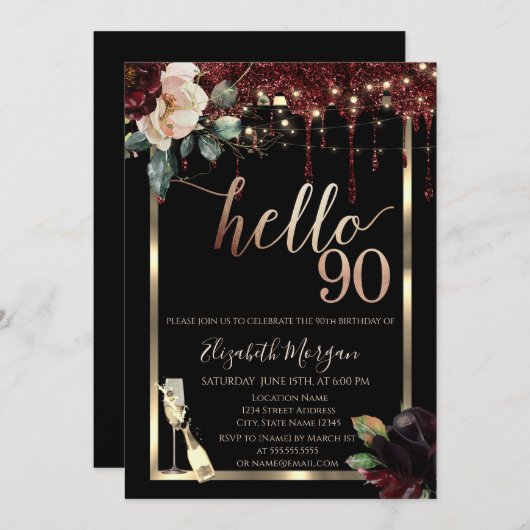 Bourgogne Bloemen, Lijst, Champagne 90ste Verjaard Kaart (Voorkant / Achterkant)