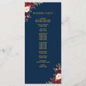 Bourgogne Bloemen Marine Blauw Goud Custom Wedding Programmakaart (Achterkant)