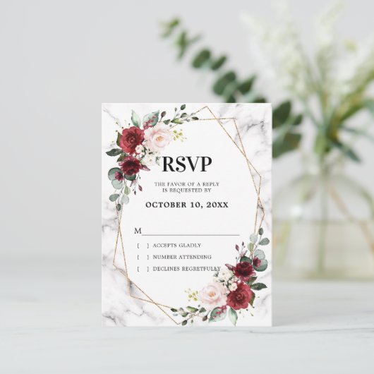 Bourgogne Bloemen Marmeren Geometrische Huwelijk R Briefkaart (Staand voorkant)