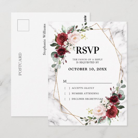 Bourgogne Bloemen Marmeren Geometrische Huwelijk R Briefkaart (Voorkant / Achterkant)