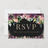 Bourgogne Bloemen Marsala Zwart Bruiloft RSVP (Voorkant)