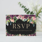 Bourgogne Bloemen Marsala Zwart Bruiloft RSVP (Staand voorkant)
