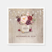 Bourgogne Bloemen Mason Jar Rustic Servetten (Voorkant)