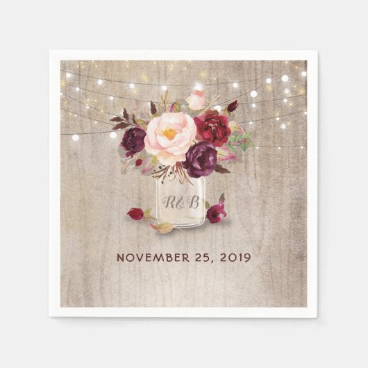 Bourgogne Bloemen Mason Jar Rustic Servetten (Voorkant)