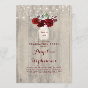 Bourgogne Bloemen Mason Jar Rustieke Graduation Pa Kaart