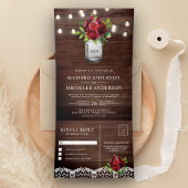 Bourgogne Bloemen Mason Jar String Lights Bruiloft Drieluik Uitnodiging