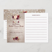 Bourgogne Bloemen Mason Jar Vrijgezellenfeest Rece Informatiekaartje (Voorkant / Achterkant)