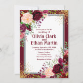 Bourgogne Bloemen met Gouden Glitter Confetti Kaart (Voorkant)