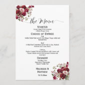Bourgogne Bloemen Modern Script 5x7'' Trouwmenu Menu (Voorkant)