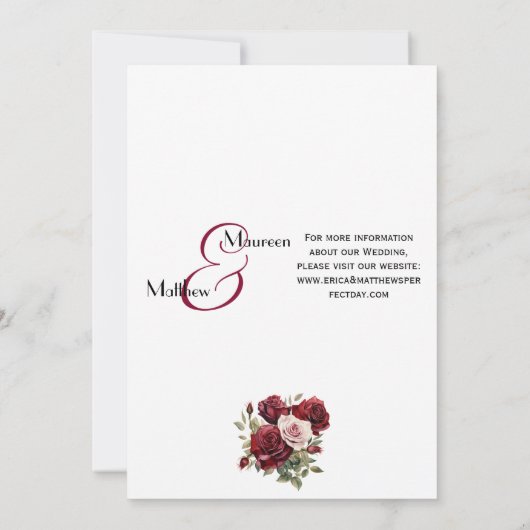 Bourgogne Bloemen Modern Script en details Huwelij Kaart (Achterkant)