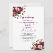 Bourgogne Bloemen Modern Script Housewarming Party Kaart (Voorkant)