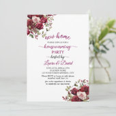 Bourgogne Bloemen Modern Script Housewarming Party Kaart (Staand voorkant)