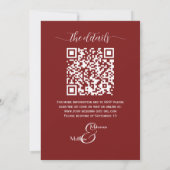 Bourgogne Bloemen Modern Script QR Code Huwelijk Kaart (Achterkant)