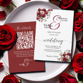 Bourgogne Bloemen Modern Script QR Code Huwelijk Kaart