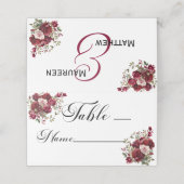 Bourgogne Bloemen Modern Script Tafelnummer Plaatskaartje (Buitenkant ongevouwen)
