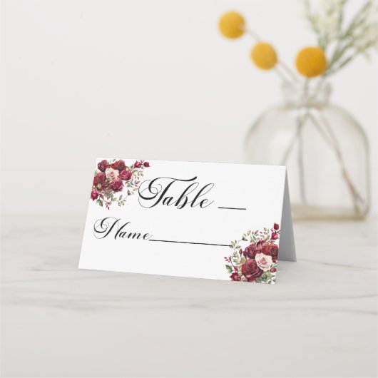 Bourgogne Bloemen Modern Script Tafelnummer Plaatskaartje (Voorkant)