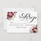 Bourgogne Bloemen Modern Script Trouwen RSVP Kaart (Voorkant)