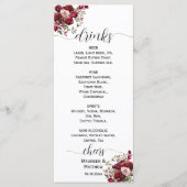 Bourgogne Bloemen Modern Script Wedding Bar Menu (Voorkant)