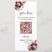 Bourgogne Bloemen Moderne QR Code Huwelijk Open Ba Menu (Voorkant)