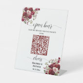 Bourgogne Bloemen Moderne QR Code Huwelijk Open Ba Reclamebord Met Voetstuk (Voorkant)