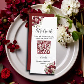 Bourgogne Bloemen Moderne QR Code Trouwbar Menu