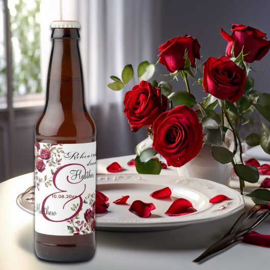 Bourgogne Bloemen Moderne 'Repetitie Diner' Trouwe Bier Etiket