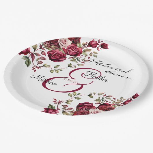 Bourgogne Bloemen Moderne 'Repetitie Diner' Trouwe Papieren Bordje (Gekanteld)