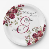 Bourgogne Bloemen Moderne 'Repetitie Diner' Trouwe Papieren Bordje (Voorkant)